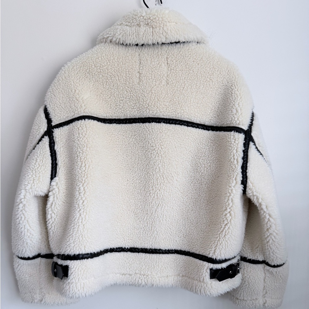 ZARA Ivory Cream White Faux Fur Shearling Sherpa Faux Leather Moto Jacket - Picture 6 of 10